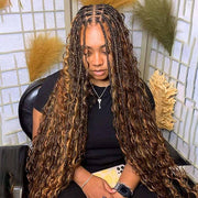 Glueless Pull Go Drawstring 13x6 HD Lace Frontal Colored Boho Braided Wigs for Black Women