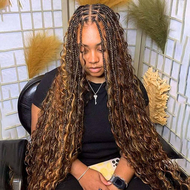 Glueless Pull Go Drawstring 13x6 HD Lace Frontal Colored Boho Braided Wigs for Black Women