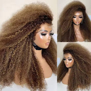 Ombre Blonde Brown #4/27 Color 4C Curly Edges Invisible HD Lace Front Wig With Curly Baby Hair Natural Realistic Hairline Glueless Wig