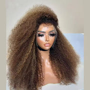 Ombre Blonde Brown #4/27 Color 4C Curly Edges Invisible HD Lace Front Wig With Curly Baby Hair Natural Realistic Hairline Glueless Wig