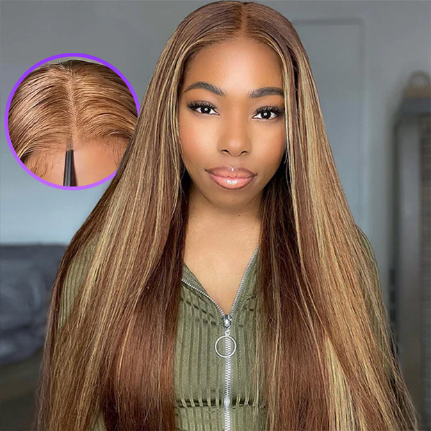 Wear & Go Blonde Highlight Straight Wig Upgrade 7*5/8*5 Pre Cut Lace Closure Wigs For Sale #P4/27 Color
