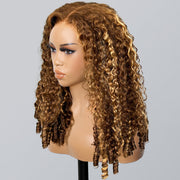 Highlight Burmese Curly with Finger Coil Ends Glueless 13x6 HD Lace Frontal Human Hair Wigs with Elastic Drawstring Friendly To All Heads