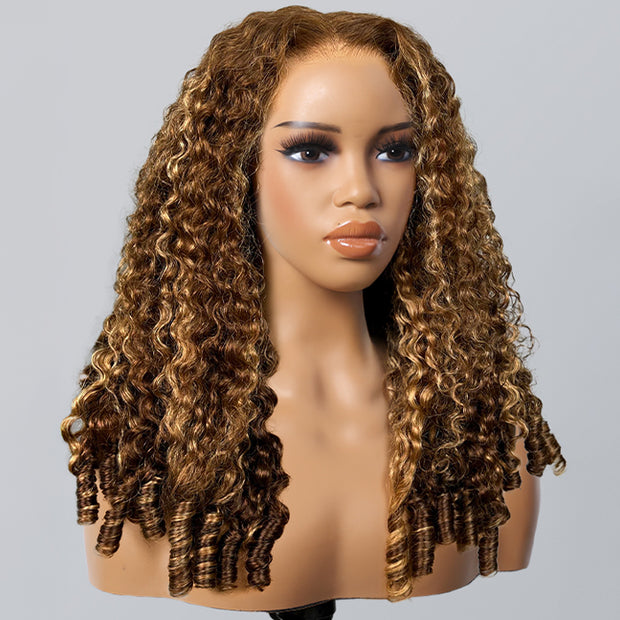 Burmese Curly with Finger Coil Ends Glueless 13x4 HD Lace Frontal Human Hair Wigs with Elastic Drawstring Friendly To All Heads