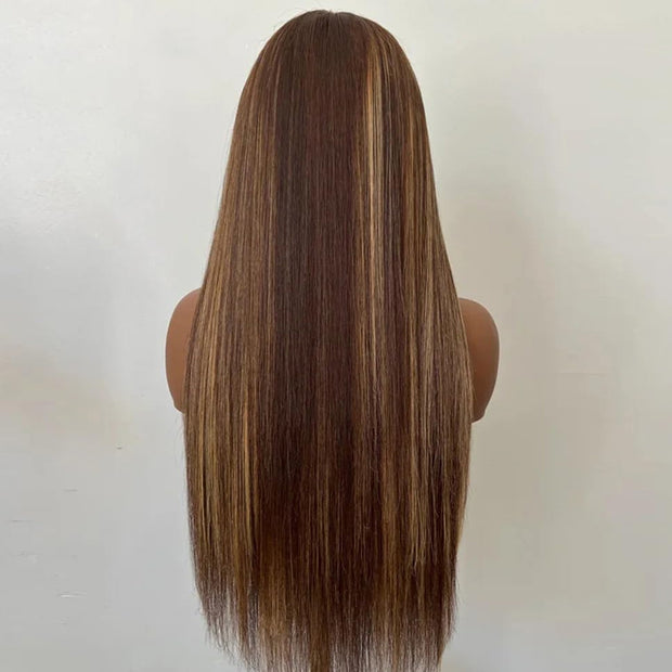 Ombre Blonde Brown #4/27 Color 4C Curly Edges Invisible HD Lace Front Wig With Curly Baby Hair Natural Realistic Hairline Glueless Wig