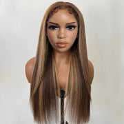 Ombre Blonde Brown #4/27 Color 4C Curly Edges Invisible HD Lace Front Wig With Curly Baby Hair Natural Realistic Hairline Glueless Wig