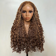 Ombre Blonde Brown #4/27 Color 4C Curly Edges Invisible HD Lace Front Wig With Curly Baby Hair Natural Realistic Hairline Glueless Wig