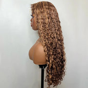 Ombre Blonde Brown #4/27 Color 4C Curly Edges Invisible HD Lace Front Wig With Curly Baby Hair Natural Realistic Hairline Glueless Wig