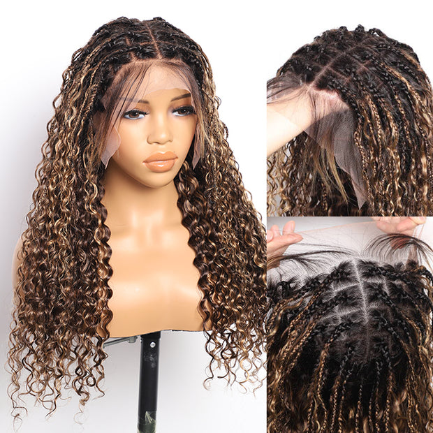 Glueless Pull Go Drawstring 13x6 HD Lace Frontal Colored Boho Braided Wigs for Black Women
