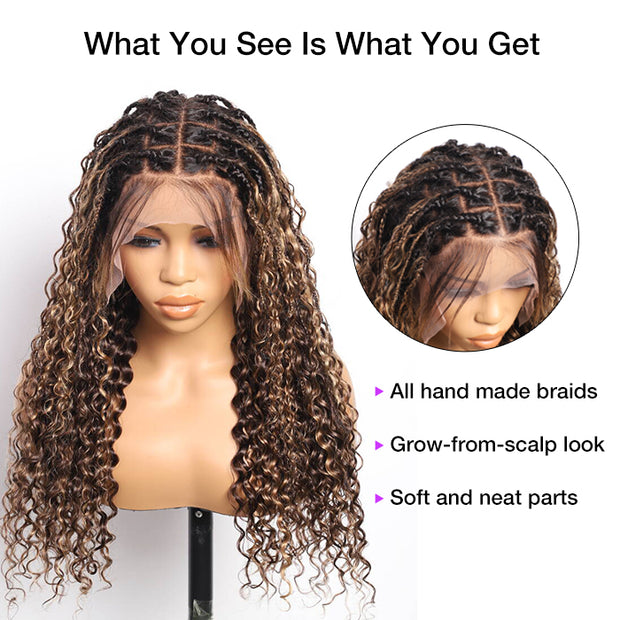 Glueless Pull Go Drawstring 13x6 HD Lace Frontal Colored Boho Braided Wigs for Black Women