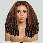 Burmese Curly Colored Wig with Finger Coil Ends Glueless 13x6 HD Lace Frontal Human Hair Wigs with Elastic Drawstring
