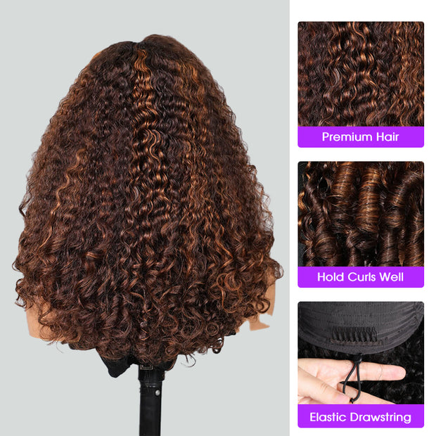 Burmese Curly Colored Wig with Finger Coil Ends Glueless 13x6 HD Lace Frontal Human Hair Wigs with Elastic Drawstring