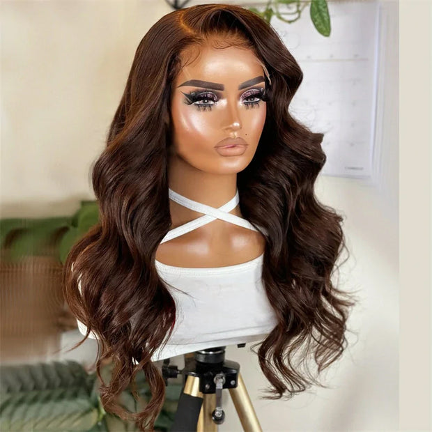Chocolate Brown mahogany Freepart lace wig 2019 Chocolate Brown Lace Front Wig Human Hair With Bangs LWave  main image 2