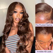 #4 Chocolate Brown 4x4/5x5 Invisible HD Lace Closure Human Hair Wigs With Pre Plucked Natural Hairline