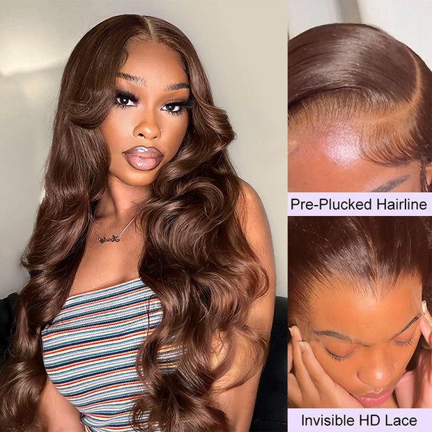 #4 Chocolate Brown 4x4/5x5 Invisible HD Lace Closure Human Hair Wigs With Pre Plucked Natural Hairline