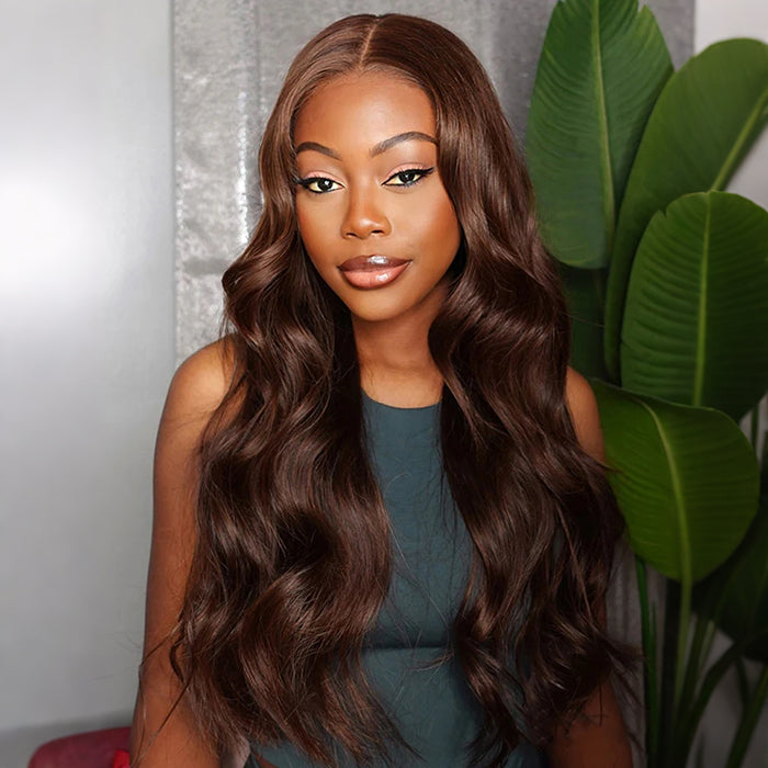 Chocolate Brown Color Glueless Body Wave Wig Pre Cut 8x5 HD Lace Human Hair Wigs For Women