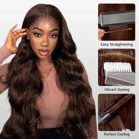 #4 Chocolate Brown 13x4 HD Lace Front Wigs Human Hair Wigs For Women Pre Plucked 220% Density