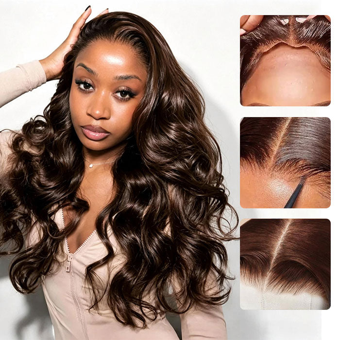 Chocolate Brown Color Glueless Body Wave Wig Pre Cut 8x5 HD Lace Human Hair Wigs For Women