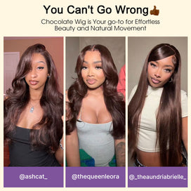 #4 Chocolate Brown 13x4 HD Lace Front Wigs Human Hair Wigs For Women Pre Plucked 220% Density