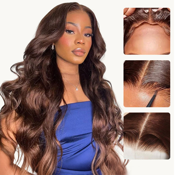 Chocolate Brown Color Glueless Body Wave Wig Pre Cut 8x5 HD Lace Human Hair Wigs For Women
