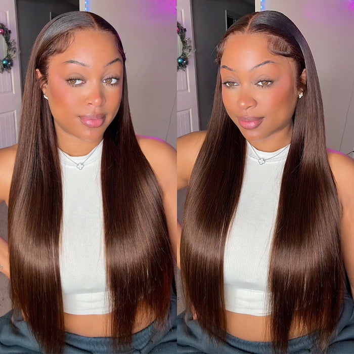 #4 Chocolate Brown 13x4 HD Lace Front Wigs Human Hair Wigs For Women Pre Plucked 220% Density