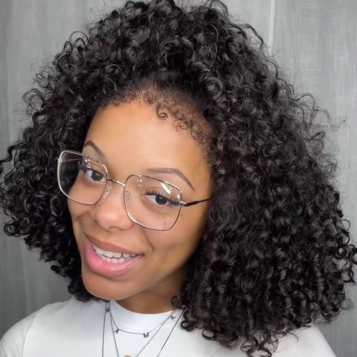4C Edges Lace Front Bob Wig Glueless Curly Human Hair Wig with Pre Plucked Hairline 220% Density