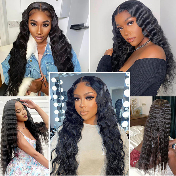 Loose Deep Wave13*6 HD Lace Glueless Crimped Wig Lace Front Human Hair Wigs