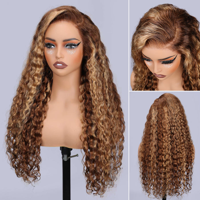 $100 off Flash Sale | 8x5 Glueless Lace Closure Honey Blonde Highlight Wig With Bleached Knots Put and Go Wig 220%