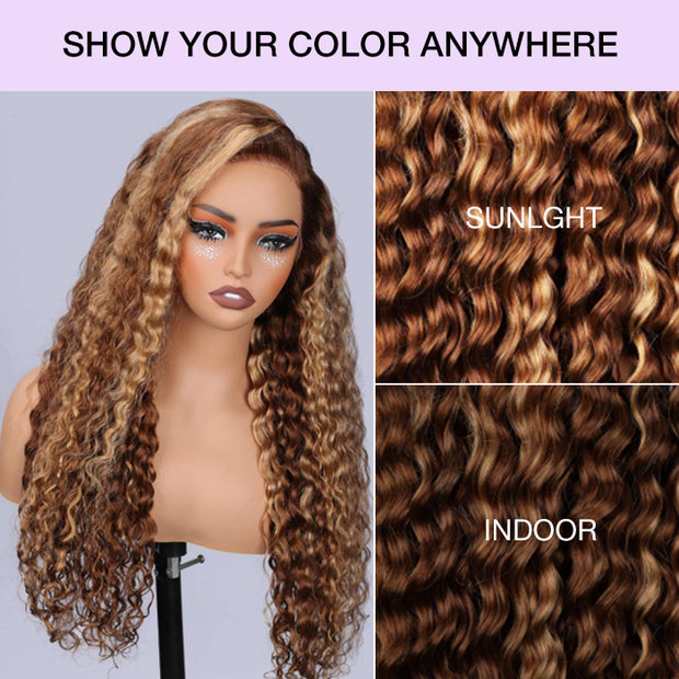 Highlight Water Wave Lace Frontal Human Hair Wigs #4/27 Color Brazilian Pre-plucked Lace Wig