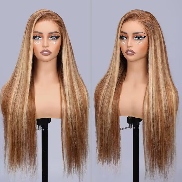 4/27 Highlight Brown Straight Wig 13x4 13x6 HD Lace Front Wigs