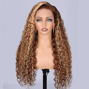 Highlight Water Wave Lace Frontal Human Hair Wigs #4/27 Color Brazilian Pre-plucked Lace Wig