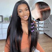 Pre Bleached 13x4 Lace Frontal Straight Wig Super Secure Put On and Go Glueless Wig Human Hair