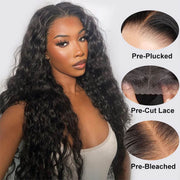 [2Wigs 26inch] Water Wave & Silky Straight Pre Cut & Pre Plucked & Bleached Ready to Go Wigs