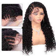 Side Braided Style Deep Wave Glueless Ear-to-ear 13x6 Frontal HD Lace Wig Human Hair Flexi-Fit Drawstring Cap