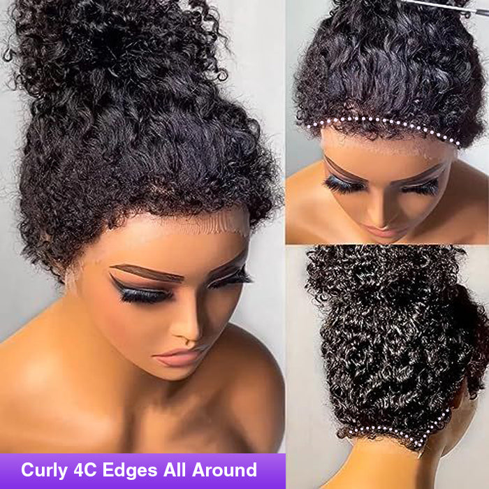 Free Wig Inside | 4C Curly Edges Invisi-String Snug Fit 360 Lace Frontal Curly Wigs Bleached Knots Pre Cut Lace Wigs