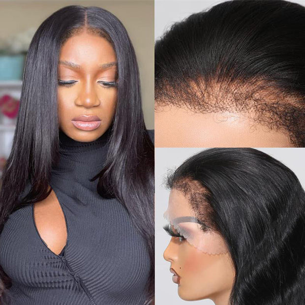 Glueless 4C Edge Hairline Wigs Silky Straight 13x4 13x6 HD Lace Front Wig with Kinky Edges Realistic Natural Hairline