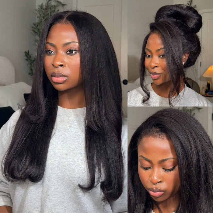 Glueless Kinky Straight Human Hair Wig with 4C Kinky Edges
