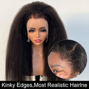 Kinky Edges Hairline Glueless Kinky Straight HD Lace Front Human Hair Wigs Pre Bleached