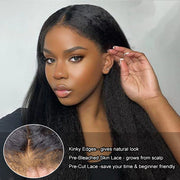 Kinky Edges Hairline Glueless Kinky Straight HD Lace Front Human Hair Wigs Pre Bleached