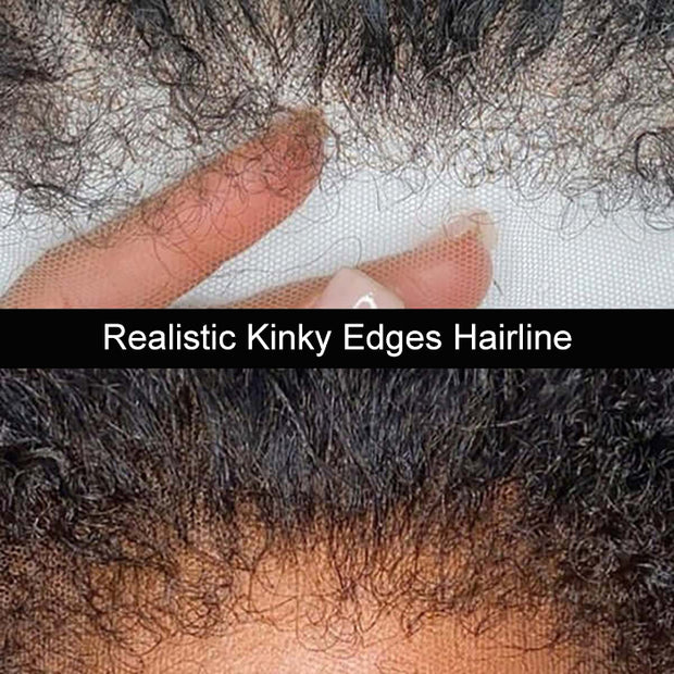 Kinky Edges Hairline Glueless Kinky Straight HD Lace Front Human Hair Wigs Pre Bleached