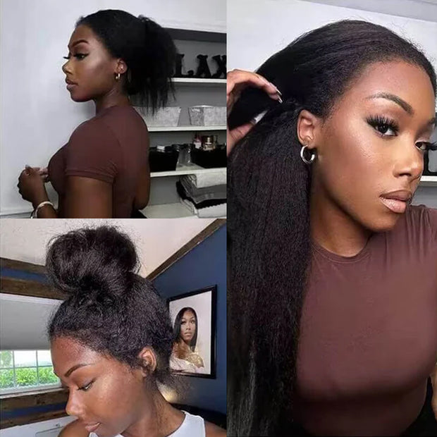 360 Lace Kinky Straight HD Wigs With Kinky Edges Hairline 100% Human Hair Wigs 180% Density