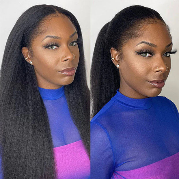 360 Lace Kinky Straight HD Wigs With Kinky Edges Hairline 100% Human Hair Wigs 180% Density