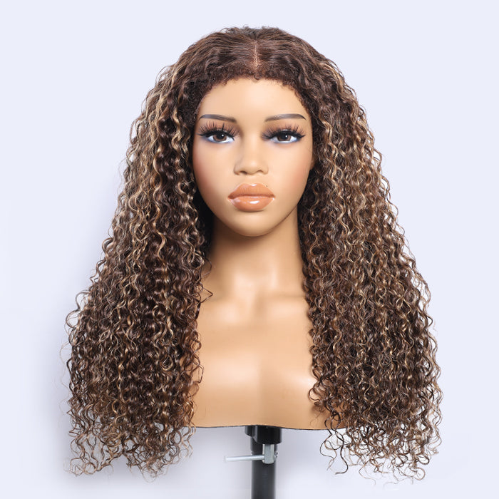 4C Curly Edges Hairline Wig 4/27 Highlight Color 13x6 Full HD Lace Glueless Human Hair Curly Wigs