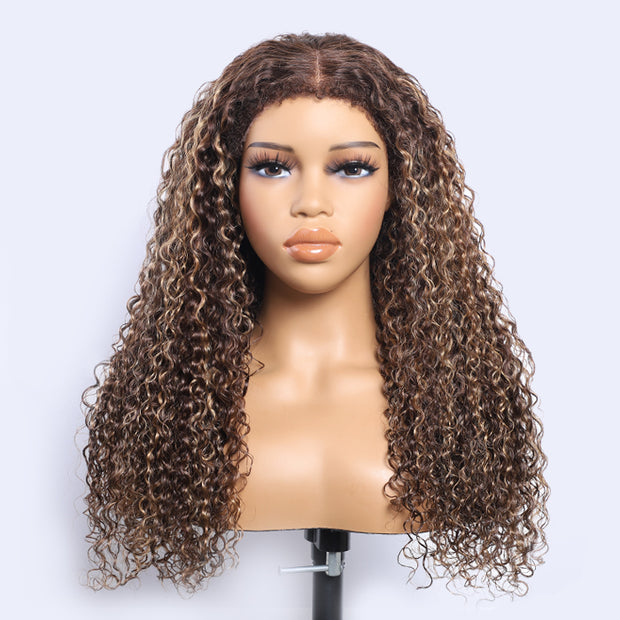4C Curly Edges Hairline Wig 4/27 Highlight Color 13x6 Full HD Lace Glueless Human Hair Curly Wigs