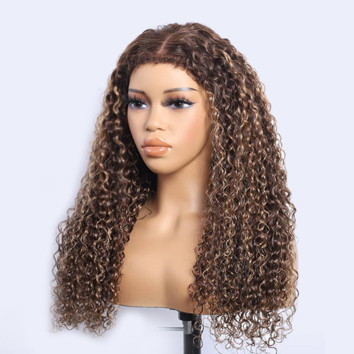4C Curly Edges Hairline Wig 4/27 Highlight Color 13x6 Full HD Lace Glueless Human Hair Curly Wigs