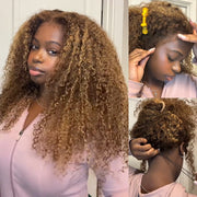 Glueless 4c Edge Blonde Highlight Curly Human Hair Lace Wig 13X4 13X6 Undetectable HD Lace Front Wig