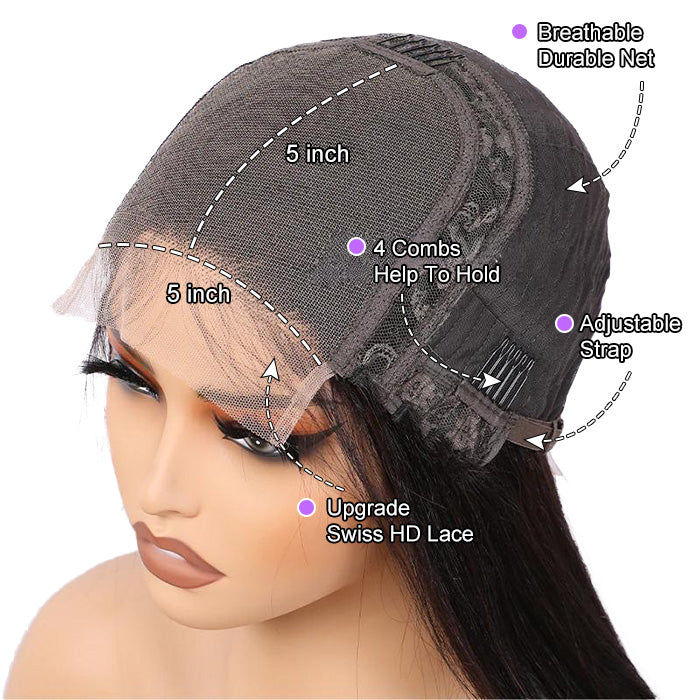 99J Burgundy Color Glueless 5x5 HD Lace Closure Wigs Human Hair 180% Density