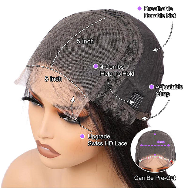 16'' = $109 | 4C Curly Edges Nature Hairline Kinky Curly Short Wigs Pre-Cut 5x5 HD Glueless Lace Closure Human Hair Wig Short Wigs