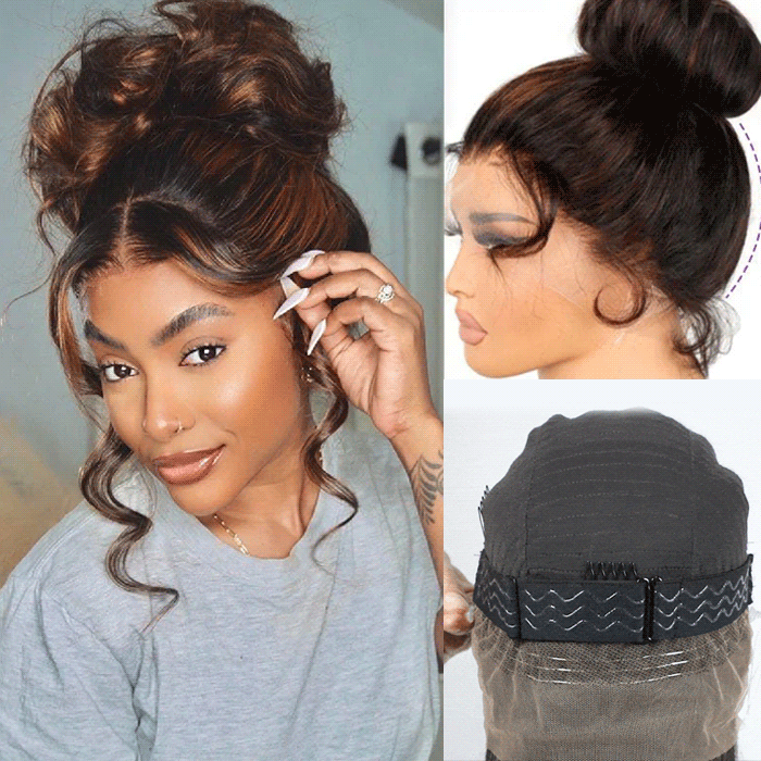 P1b/30 Balayage Highlight Invisible-Pull String 360 Lace Frontal Wigs Glueless HD Lace Human Hair Wigs