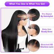 Glueless Pre Braided Wig Straight Human Hair 13x4 HD Lace Frontal Wig Super Secure