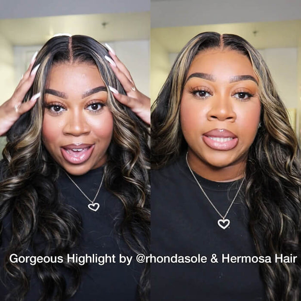 Blonde Mix Black Glueless Highlight Wig 13x4 Pre Cut HD Lace Frontal Ready To Wear Wig